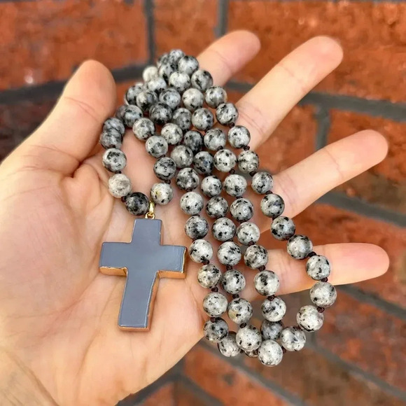 Natural Howlite Cross Pendant Necklace - Picture 4 of 5